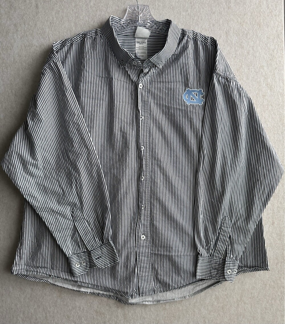 North Carolina Tar Heels Mens 2XL Striped Button Down Shirt UNC Embroidered Logo